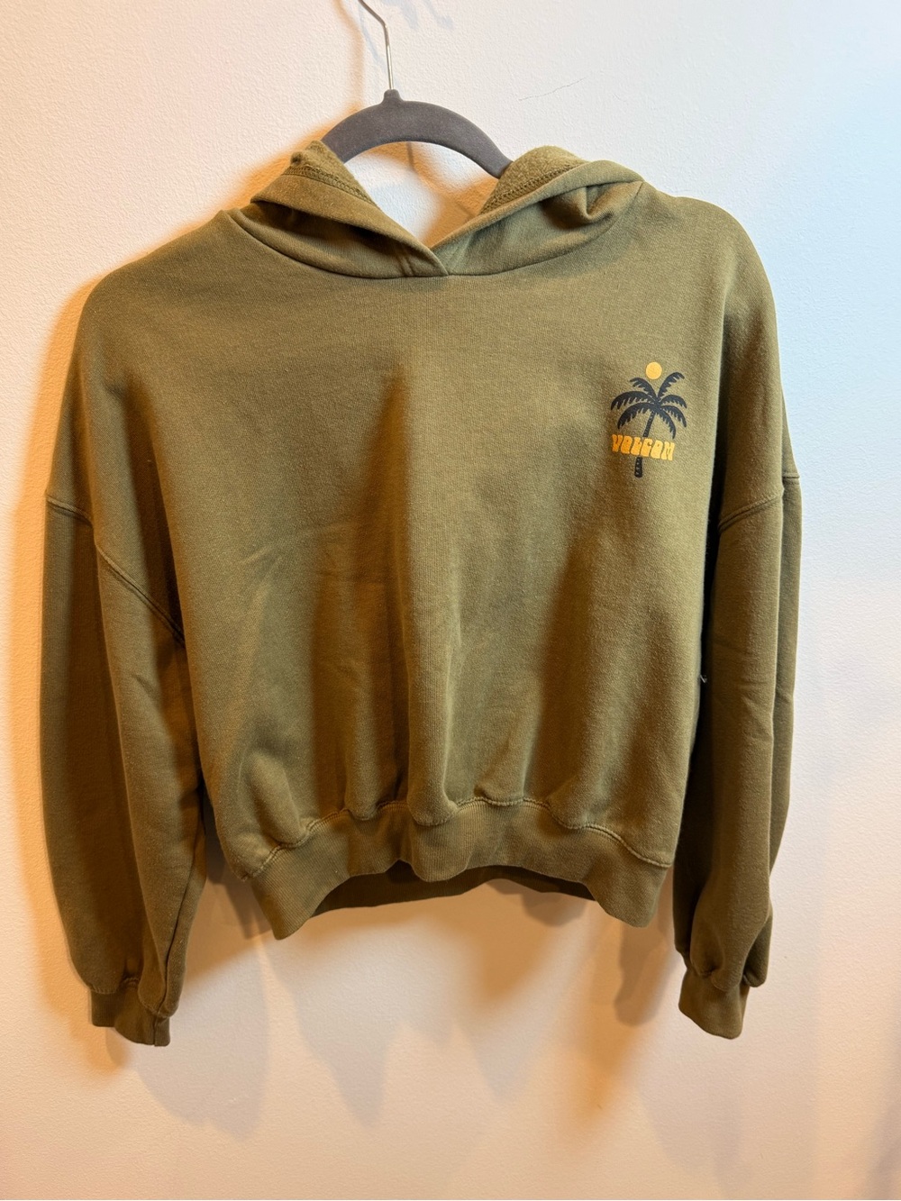 Volcom Beach Bum Crop Hoodie Olive Green Palm Tree XS
